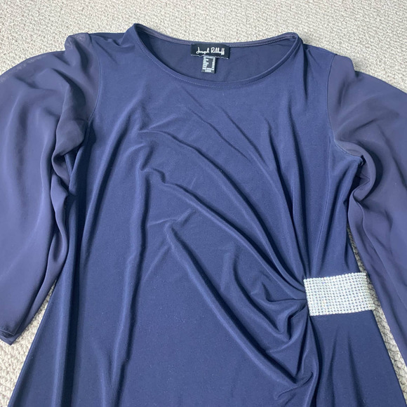 Joseph Ribkoff Womens Dress 10 Blue Sheath Butterfly Sleeves Ruched Rhinestones - Picture 3 of 14